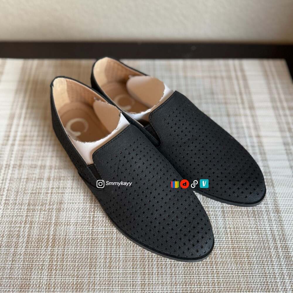Brinley Co. Womens Comfort Foam
 Black Perforated Slip-On Loafers